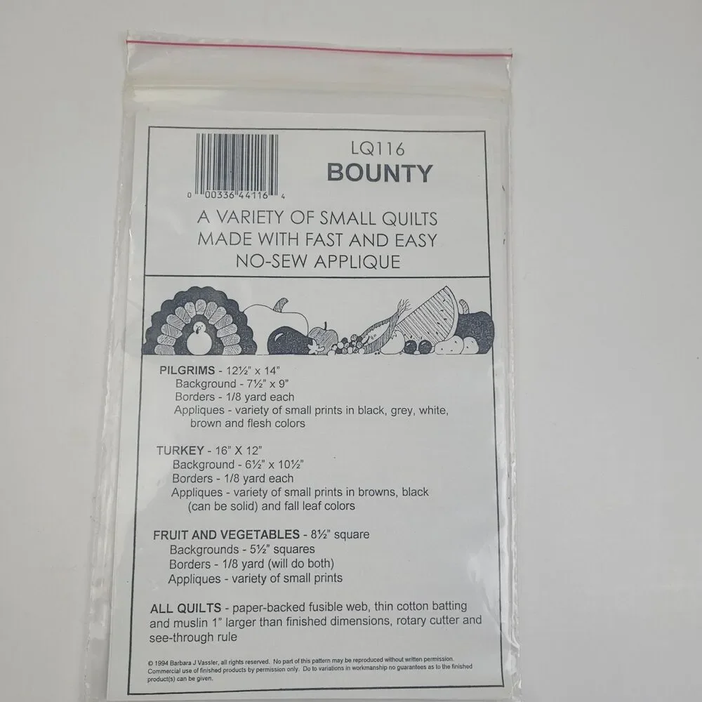 Vtg Bounty, #LQ116, Little Brown House, Several Quilt patterns, uncut